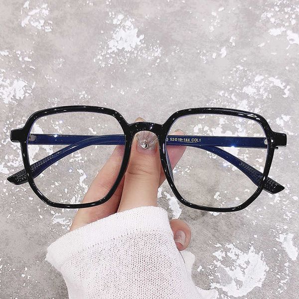 

sunglasses blue light proof women's korean chaowang red large frame round face plain eye polygon can be equipped with myopia, White;black