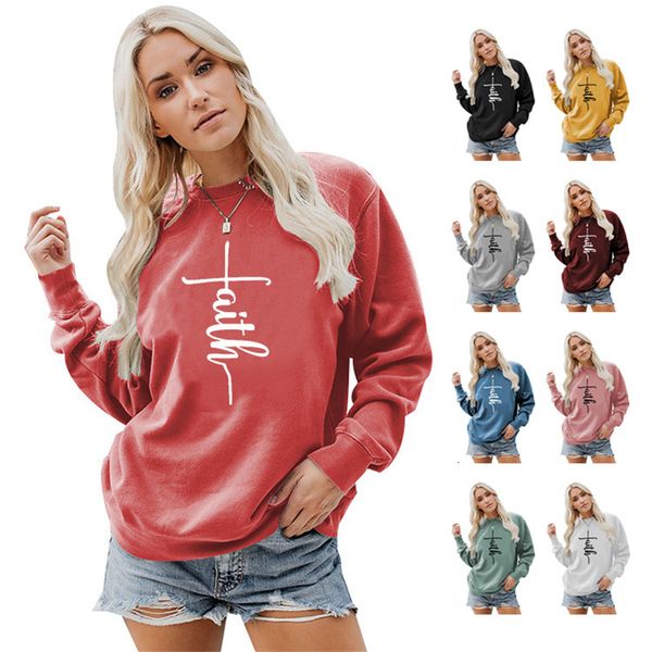 

womens hoodies sweatshirts autumn and winter womens jacket longsleeved sweater loose casual christian pattern printing faith crew neck sweat, Black