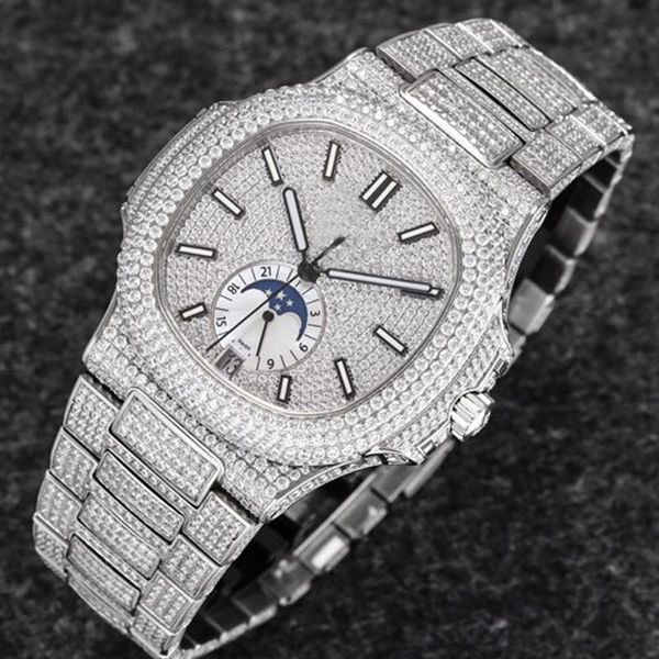 

2023 swarovski diamonds watch men iced out watches mechanical self-winding eta movement luxury silver watch sapphire glass wristwatches with, Slivery;brown
