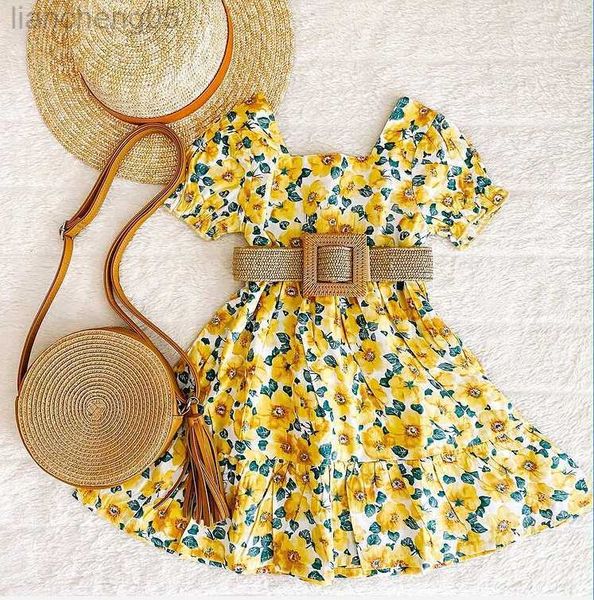 

girl's dresses focusnorm summer princess toddler girls dress with belt 1-6y flowers printed ruffles sleeve knee length a-line dress w03, Red;yellow