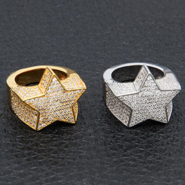 

men's fashion copper gold color plated ring exaggerate iced out cz stone star shape ring jewelry238g, Silver