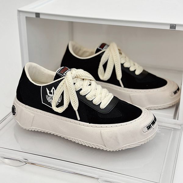 

sneaker casual men soft sole canvas shoe fashion microfiber leather fabric breathable height increased flat platform board shoes, Red;white