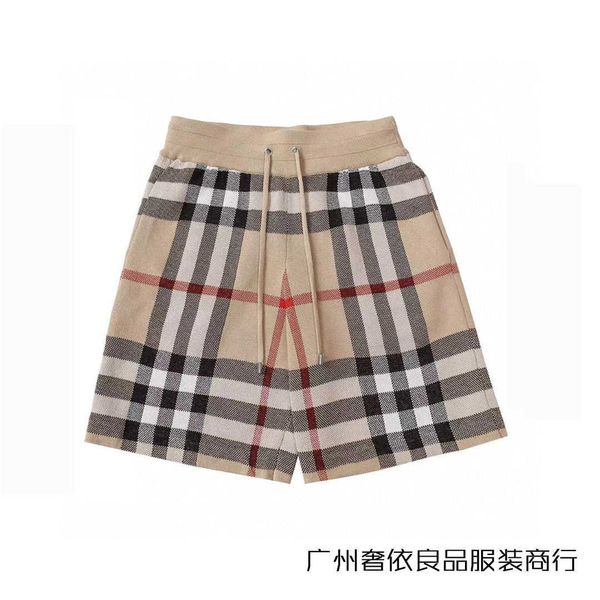 

correct version b burbry luxury designer of new classic plaid wool shorts casual loose men's and women's same quarter pants, White;black