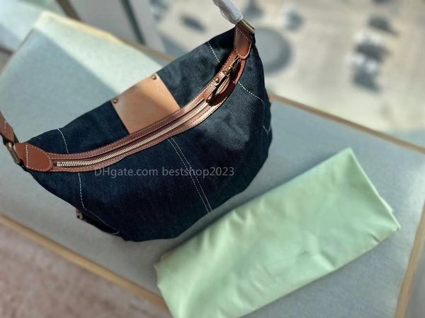 

fashion casual medium vintage bag high street cowboy shoulder bag underarm handbag blue large capacity daily with size 26*22cm