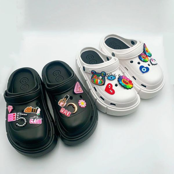 

slippers fashion clogs with charms shoes outdoor women thick sole summer sandals for girls street non slip 230314, Black