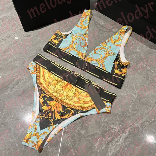 

summer womens swimwear set classic designer print swimming bikinis outdoor beach two piece swimsuit, Black