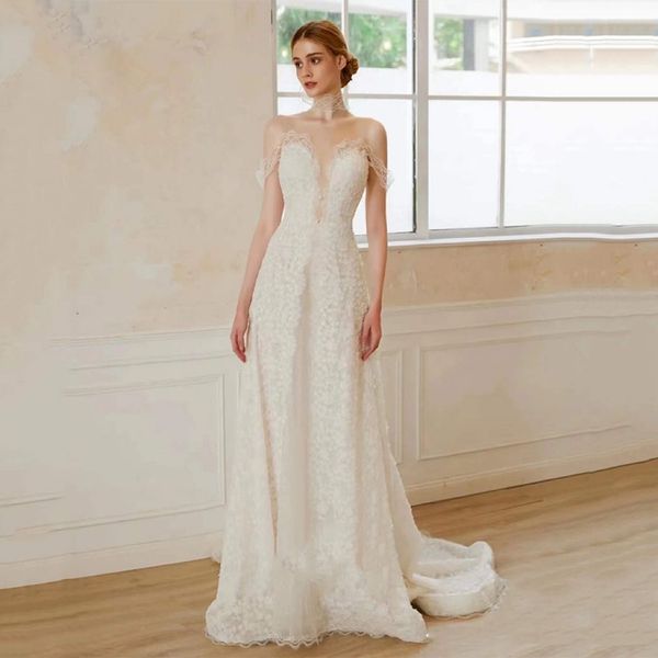 

luxury ivory evening dress off shoulder sleeveless applique lace sweetheart zipper back tail party bride prom host gowns, Black