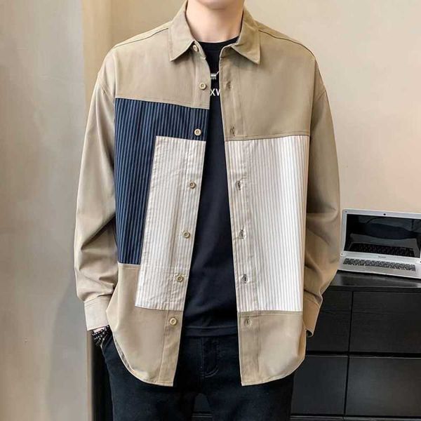 

men's t-shirts striped shirt men's sense ice 2022 new spring and summer casual long-sleeved shirt men's coat spring and autum, White;black