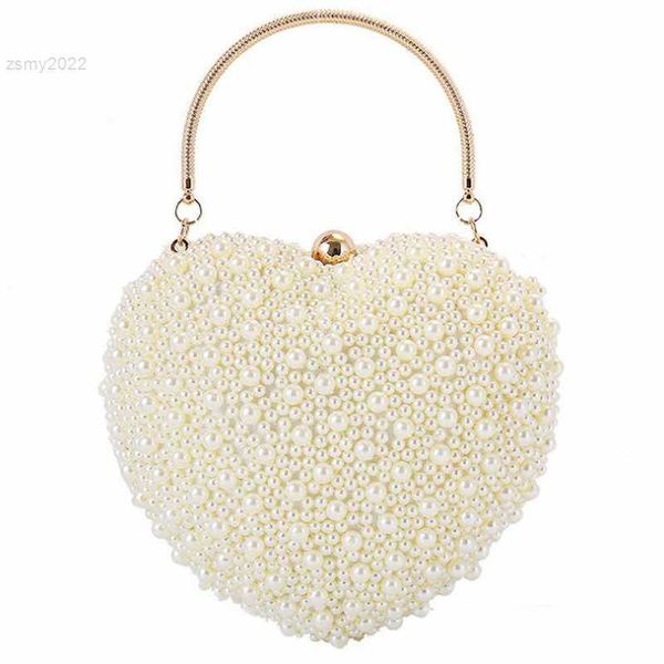 

evening bags 2023 pearls heart shaped wedding clutch purse full side beads mini wallets with chain shoulder bags for girls mn1518