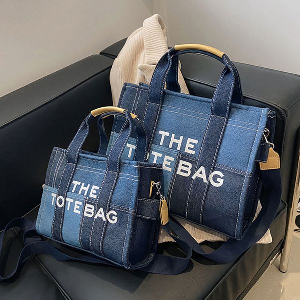 

shopping bags brand denim patchwork tote bag for women canvas females retro printed letters messenger bag large capacity shopping bag 230314
