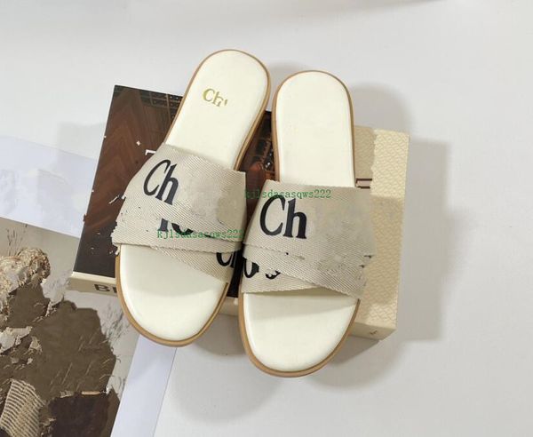 

a1 2023 new cross woven roman slippers woody sandals pearl print slide summer wide flat lady canvas sandals luxurys designers slipper, Black