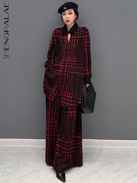 

women s pants s shengpalae two piece set lapel plaid and elastic waist printing woolen cloth wide leg clothes 2023 trend 5r598 230314, Black;white