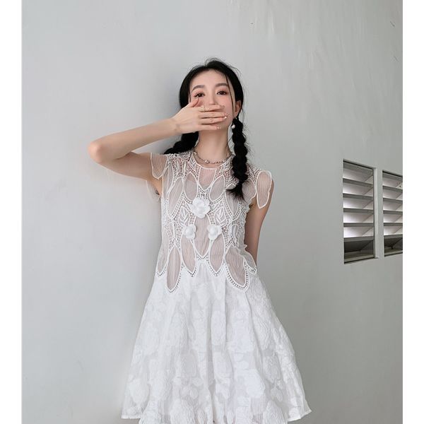 

casual dresses white chinese style tea break french sweet chic unique selfcultivation female temperament short skirt 230313, Black;gray
