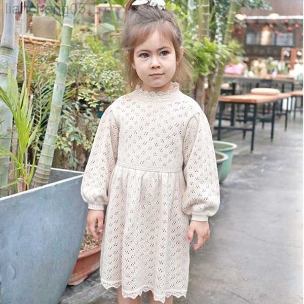 

girl's dresses autumn winter baby girls lovely princess dress children's hollow-out long-sleeved dress knitted woolen dress w0314, Red;yellow