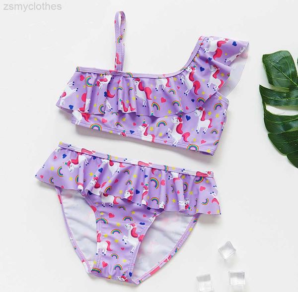 

women's swimwear 3-16y unicorn two-piece grils swimwear 2022 children swimwear girls swimsuit bikini set 9055, White;black