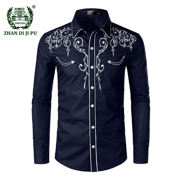 

men s casual shirts western cowboy embroidery men long sleeve slim fit shirt male wedding party social club prom chemise homme 230313, White;black