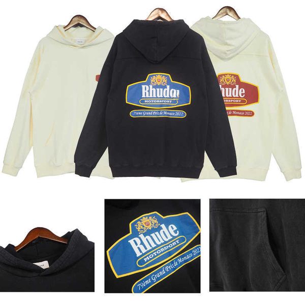 

3u05 men's and women's high street hoodies sweatshirt fashion brand rhude autumn winter wash water printed letters hoodie, Black