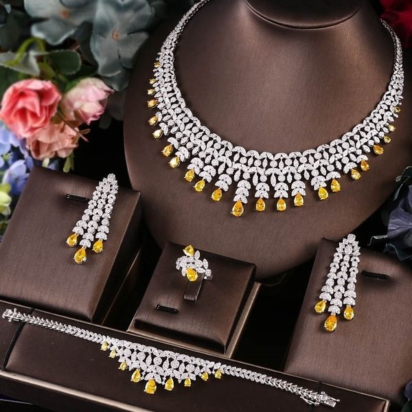 

wedding jewelry sets janekelly 4pcs bridal zirconia full jewelry sets for women party luxury dubai nigeria cz crystal wedding jewelry sets 2, Slivery;golden