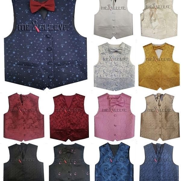 

mens vests flower boy woven polyester tailored tuxedo waistcoatbowtie 230313, Black;white