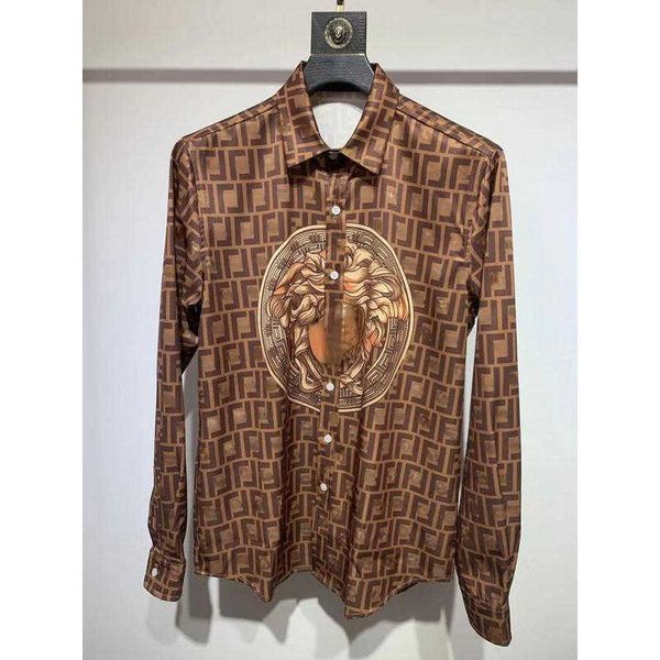 

hawaiian fashion printed men casual shirt fd designer shirts medusa silk shirt hip-hop loose thin jacket mens long sleeved shirts 18 colors, White;black