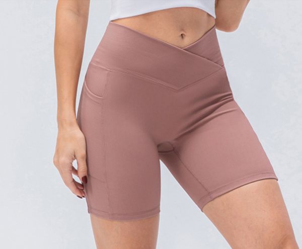 

ll yoga shorts ribber women's sports seamless cross waist pants running fitness stretchy gym underwear workout short leggings ll3156