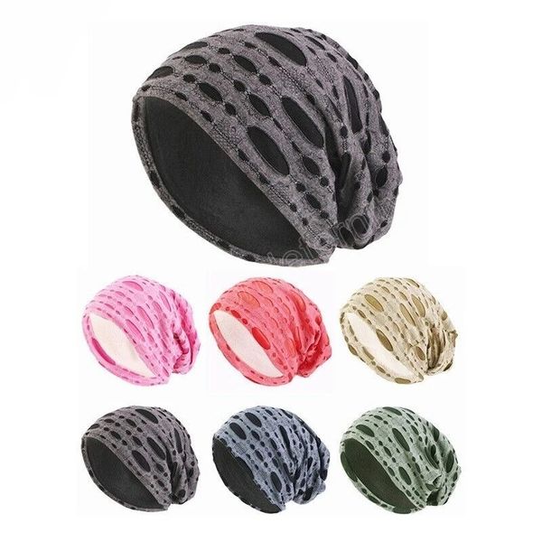 

fashion broken hole unidouble layer elastic skull cap fall winter casual mens womens warmth beanies hats, Blue;gray