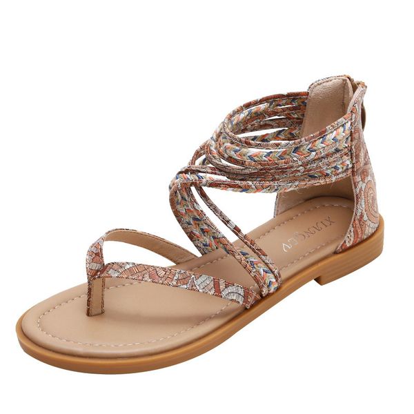 

sandals bohemian ethnic style retro seaside holiday roman beach flat women's shoes 230313, Black