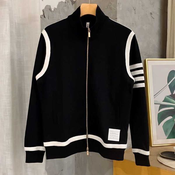 

fashion jackets designer zipper jacket mens loose cardigan coat new four-grid bright stripe coats casual sportswear, Black;brown