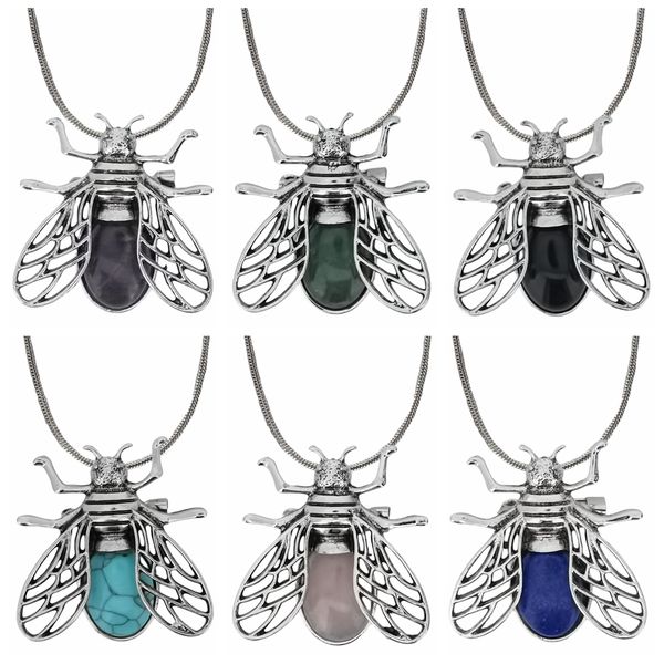

natural crystals healing stones pendant fashion fly animal necklace for women men accessories wholesale, Silver