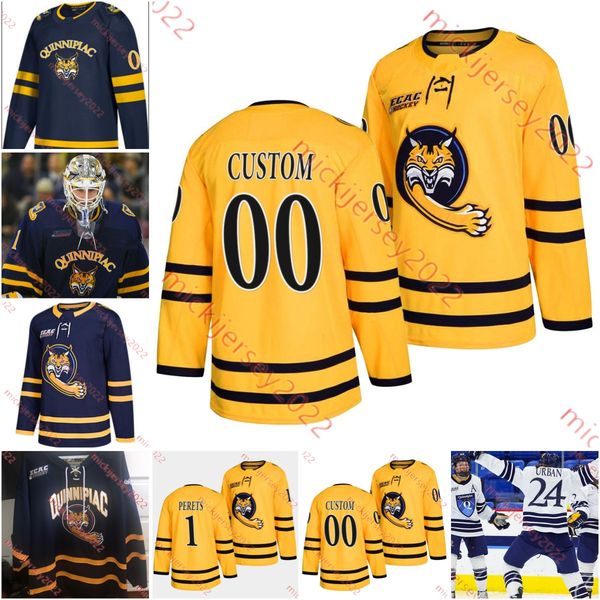 

custom stitched quinnipiac bobcats hockey jersey yaniv perets iivari rasanen jake johnson michael lombardi c. j. mcgee charles-alexis legaul, Black