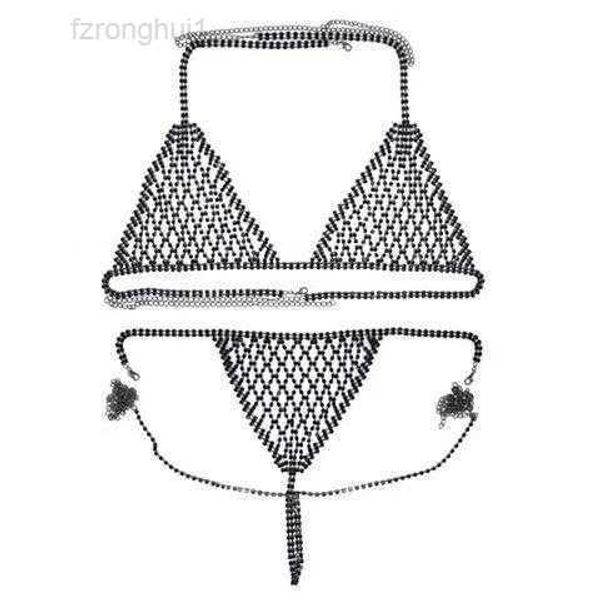 

women's european and american cross-border blockbuster body chain exaggerated rhinestone bikini chest underwear nightclub style 1 hg5w, Black;white