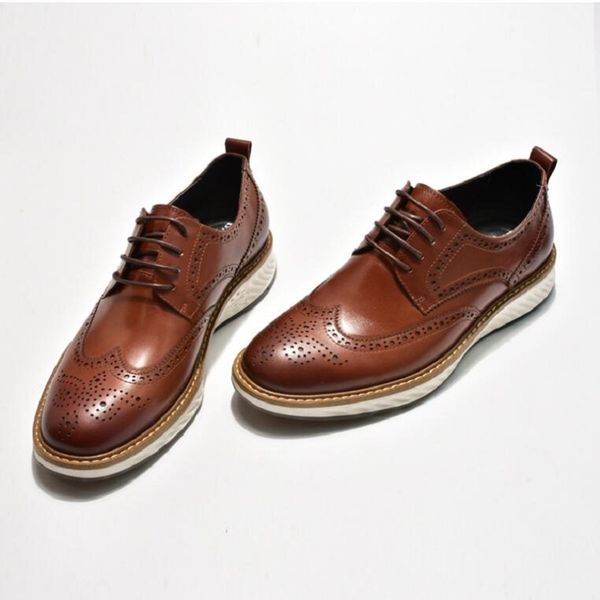 

men's luxe casual leather shoes lace-up luxury handmade brock men's shoes comfortable outdoor dating dress men's shoes d2a45, Black