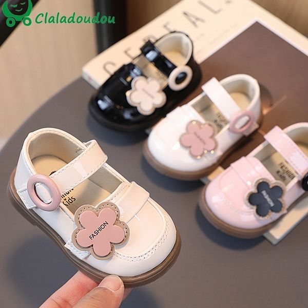 

first walkers 12-14cm flower dress shoes for baby girls solid bright soft kids spring shoes toddler woman party wedding dance shoes 230314