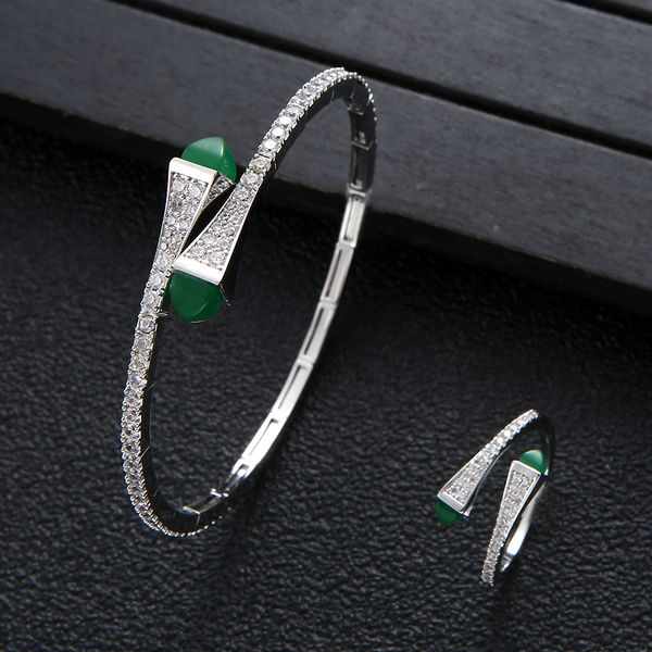 

wedding jewelry sets luxury 2pcs dubai bangle ring set fashion for women engagement brincos para as mulheres hns001 230313, Slivery;golden