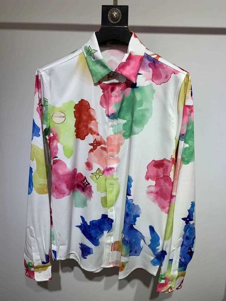 

2023 mens casual shirt silk long sleeved luxury designer thin jacket cardigan hawaii fashion print lapel sweatshirt, White;black