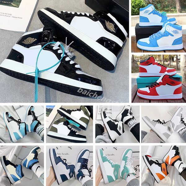 

jumpman 1 basketball shoes 1s mens womens university blue heritage panda patent high og dark mocha mid carbon fiber pink dutch gree b0, White;red