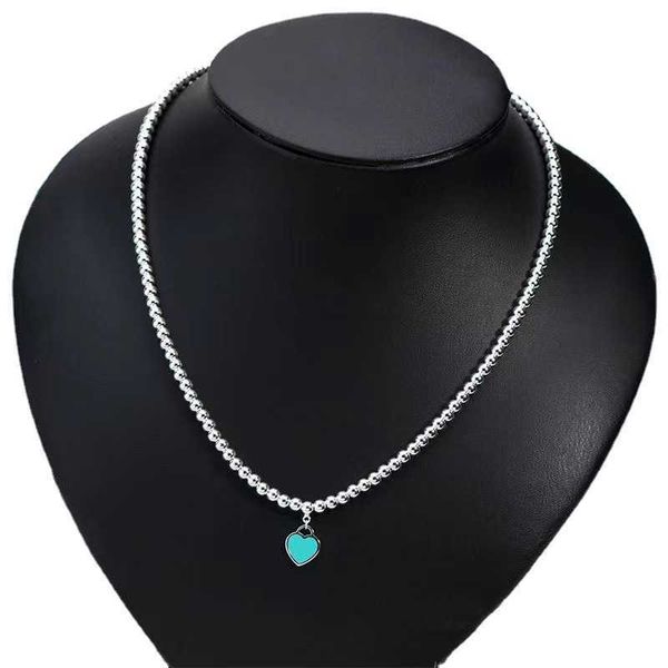 

high enamel love 925 silver tiffay necklace ins wind drop glue heart beads buddha peach female b97v, Black
