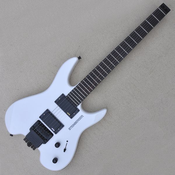 

factory custom white headless electric guitar with hh pickups no binding body black hardwares rosewood fretboard offering customized