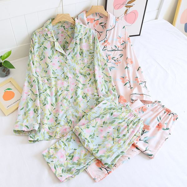 

women's sleepwear 100% viscose women pajamas casual long sleeve sleepwear pajamas set flower printed spring summer 2pcs pyjama suit 230, Black;red