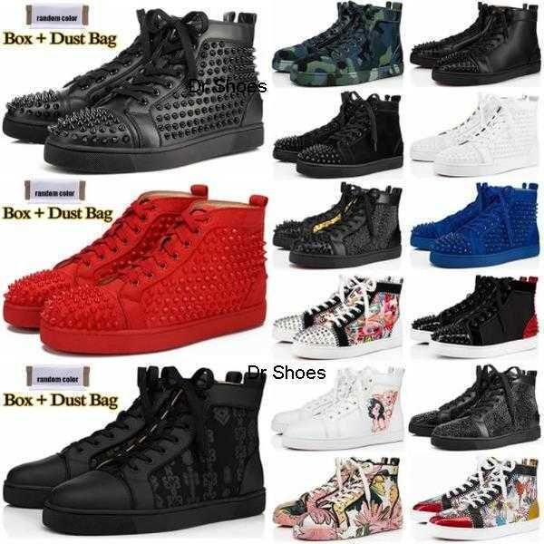 

2023 mens shoes luxurys designers high red-bottoms studded spikes fashion suede leather black silver women flat party casual shoes