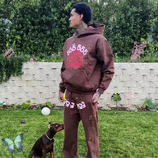 

mens pants foam print 555555 sweatpants men women sp5der drawstring joggers spider web 230314, Black
