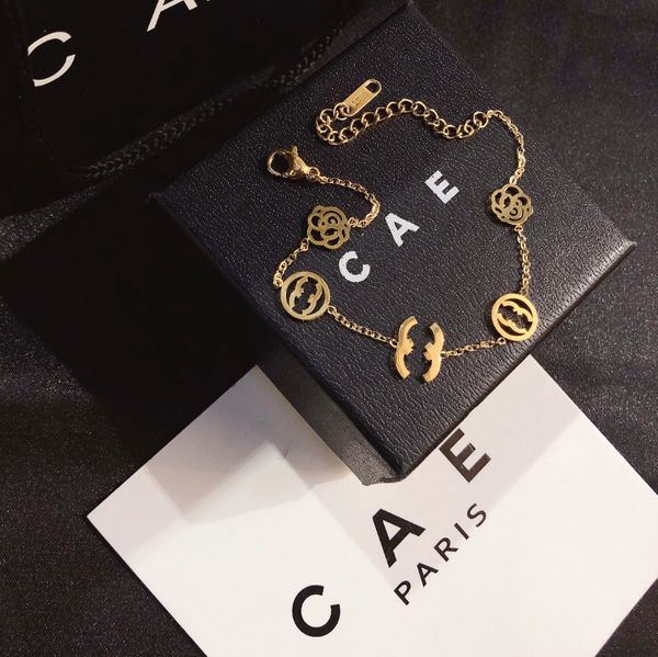 

fashion letter chains bracelet designer camellia bracelets couple gold plated bracelet design gift accessories for women wedding party, Black