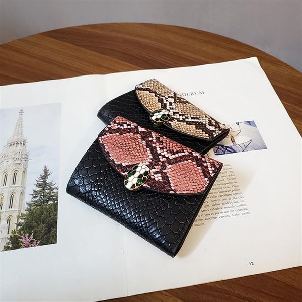 

2020designer new stitching snake pattern wallet small purse women short european and beautiful women wallet fashion three fold coi280z, Red;black
