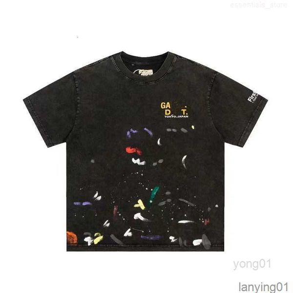 

men's t shirts heavy industry galleryes depte ink splashing graffiti washing water short sleeve street loose round neck largelo6g, White;black