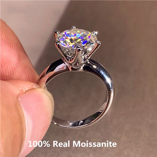 

wedding rings classic 6 prongs 5 carat round ring sterling silver plated 14k gold high clarity d color diamond rings woman jewelry 230313, Slivery;golden