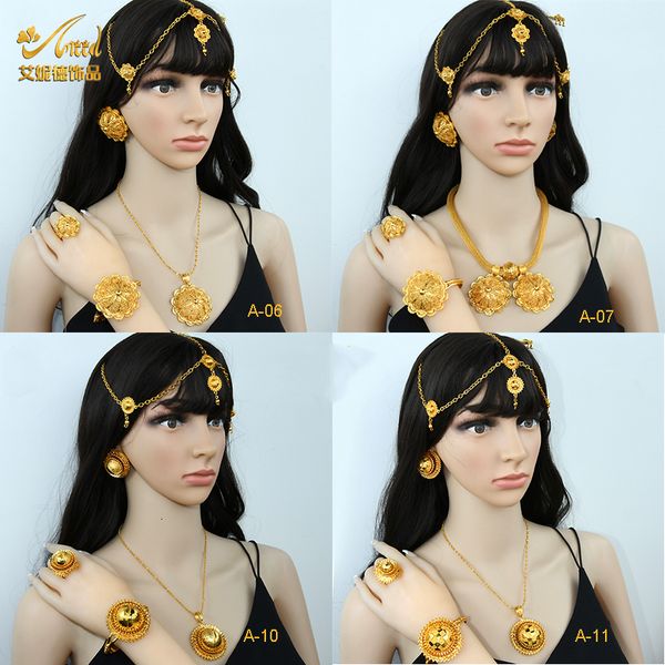 

wedding jewelry sets aniid dubai ethiopian flower shape plated 6pcs jewelry sets for women nigerian luxury necklace jewellery set wedding pa, Slivery;golden