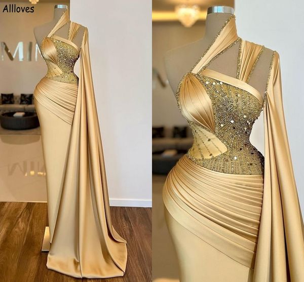 

gold sparkle crystals sequins beading evening dresses arabic aso ebi unique one shoulder with wrap prom party gowns pleated satin sheath for, Black;red