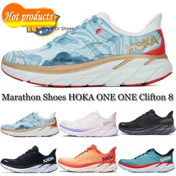 

2023 sandals outdoor fashion women men running shoe hoka one clifton 8 real teal fiesta black white marathon training sneakers casual shoe