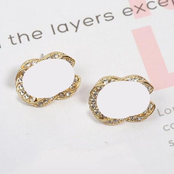 

fashion stud geometric 925 silver famous letters hoop earrings for ladies crystal rhinestone pearl earring studs earrings for women wedding, Golden;silver