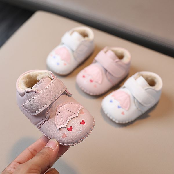 

first walkers 0-1 years born pu shoes winter fleece cotton shoes baby girls princess shoes soft sole infant crib shoes cartoon cute shoes 23